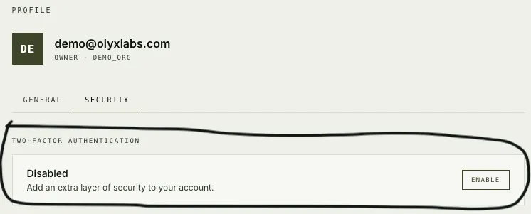 Two-factor authentication setting with an Enable button